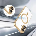 Apple iPhone 17, Műanyag hátlap védőtok + szilikon keret, közepesen ütésálló, Magsafe töltővel kompatibilis, fényes keret, Magflex Magsafe, átlátszó/arany