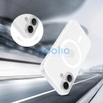 Apple iPhone 17, Műanyag hátlap védőtok + szilikon keret, közepesen ütésálló, Magsafe töltővel kompatibilis, Magslim Magsafe, áttetsző/fehér