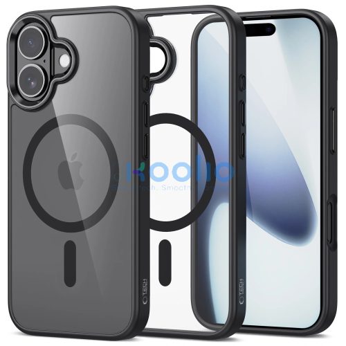 Apple iPhone 17, Műanyag hátlap védőtok + szilikon keret, Magsafe töltővel kompatibilis, Magmat Magsafe, átlátszó/fekete