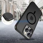 Apple iPhone 17 Pro, Műanyag hátlap védőtok + szilikon keret, Magsafe töltővel kompatibilis, Magedge Magsafe, áttetsző/fekete