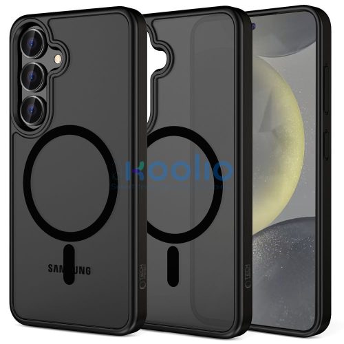 Samsung Galaxy S25 Plus SM-S936, Műanyag hátlap védőtok + szilikon keret, Magsafe töltővel kompatibilis, Magmat Magsafe, áttetsző/fekete