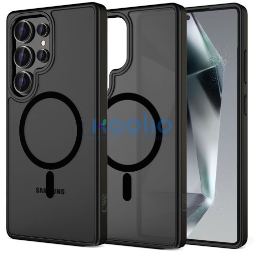 Samsung Galaxy S25 Ultra SM-S938, Műanyag hátlap védőtok + szilikon keret, Magsafe töltővel kompatibilis, Magmat Magsafe, áttetsző/fekete