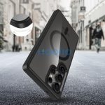 Samsung Galaxy S25 Ultra SM-S938, Műanyag hátlap védőtok + szilikon keret, Magsafe töltővel kompatibilis, Magmat Magsafe, átlátszó/fekete