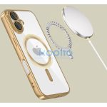 Apple iPhone 16e / 17e, Műanyag hátlap védőtok + szilikon keret, közepesen ütésálló, Magsafe töltővel kompatibilis, fényes keret, Magflex Magsafe, átlátszó/arany