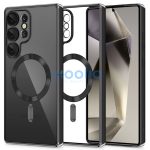 Samsung Galaxy S25 Ultra SM-S938, Műanyag hátlap védőtok + szilikon keret, közepesen ütésálló, Magsafe töltővel kompatibilis, fényes keret, Magflex Magsafe, átlátszó/fekete