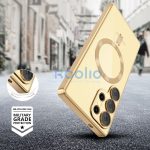 Samsung Galaxy S25 Ultra SM-S938, Műanyag hátlap védőtok + szilikon keret, közepesen ütésálló, Magsafe töltővel kompatibilis, fényes keret, Magflex Magsafe, átlátszó/arany