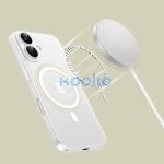 Apple iPhone 16e / 17e, Műanyag hátlap védőtok + szilikon keret, közepesen ütésálló, Magsafe töltővel kompatibilis, Magslim Magsafe, áttetsző/fehér