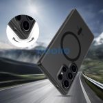 Samsung Galaxy S25 Ultra SM-S938, Műanyag hátlap védőtok + szilikon keret, közepesen ütésálló, Magsafe töltővel kompatibilis, Magslim Magsafe, áttetsző/fekete