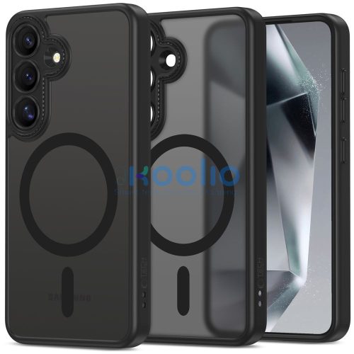 Samsung Galaxy S25 SM-S931, Műanyag hátlap védőtok + szilikon keret, Magsafe töltővel kompatibilis, kameravédő kerettel, Magcam Magsafe, áttetsző/fekete