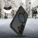 Samsung Galaxy S25 SM-S931, Műanyag hátlap védőtok + szilikon keret, Magsafe töltővel kompatibilis, kameravédő kerettel, Magcam Magsafe, áttetsző/fekete