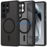 Samsung Galaxy S25 Ultra SM-S938, Műanyag hátlap védőtok + szilikon keret, Magsafe töltővel kompatibilis, kameravédő kerettel, Magcam Magsafe, áttetsző/fekete