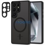 Samsung Galaxy S25 Ultra SM-S938, Műanyag hátlap védőtok + szilikon keret, Magsafe töltővel kompatibilis, kameravédő kerettel, Magcam Magsafe, áttetsző/fekete