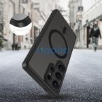 Samsung Galaxy S25 Ultra SM-S938, Műanyag hátlap védőtok + szilikon keret, Magsafe töltővel kompatibilis, kameravédő kerettel, Magcam Magsafe, áttetsző/fekete