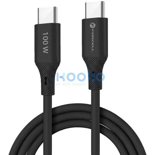 USB Type-C töltő- és adatkábel, USB Type-C, 100 cm, 5000 mA, 100W, törésgátlóval, gyorstöltés, PD, QC 4.0, Forcell F-Energy C347, fekete