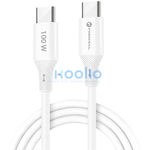 USB Type-C töltő- és adatkábel, USB Type-C, 100 cm, 5000 mA, 100W, törésgátlóval, gyorstöltés, PD, QC 4.0, Forcell F-Energy C347, fehér