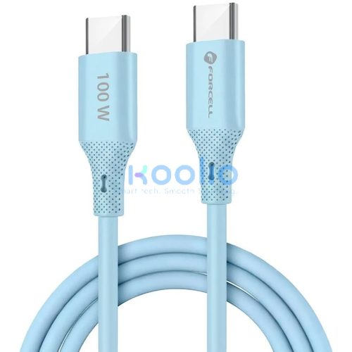 USB Type-C töltő- és adatkábel, USB Type-C, 100 cm, 5000 mA, 100W, törésgátlóval, gyorstöltés, PD, QC 4.0, Forcell F-Energy C347, kék