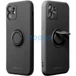 Apple iPhone 15 Plus, Szilikon tok, stand, telefontartó gyűrű, Roar Amber, fekete