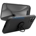 Apple iPhone 15 Pro Max, Szilikon tok, stand, telefontartó gyűrű, Roar Amber, fekete