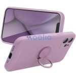 Apple iPhone 15 Pro Max, Szilikon tok, stand, telefontartó gyűrű, Roar Amber, lila