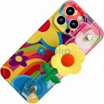 Apple iPhone 15, Szilikon tok, kézpánttal, virág minta, Flower Case, mintás