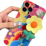 Apple iPhone 16 Pro, Szilikon tok, kézpánttal, virág minta, Flower Case, mintás