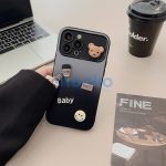 Apple iPhone 16, Szilikon tok, színátmenetes, 3D maci, kávé, smile minta, Teddy Bear Coffee Case, szürke/fekete