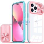 Apple iPhone 16, Műanyag hátlap + szilikon keret, átlátszó akril hátlap, kamera védelem, Wooze Trendy, rózsaszín/kék