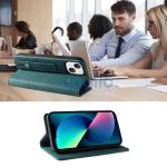 Apple iPhone 16 Plus, Oldalra nyíló tok, stand, kártyatartóval, kézpánttal, Wooze Business Plus, zöld