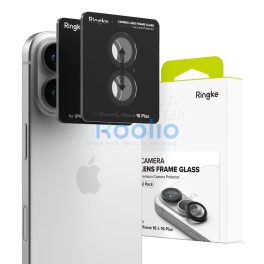   Apple iPhone 16 / 16 Plus, Kamera lencsevédő fólia, ütésálló fólia, Tempered Glass (edzett üveg), alumínium keret, Ringke Camera Frame Protector, fekete