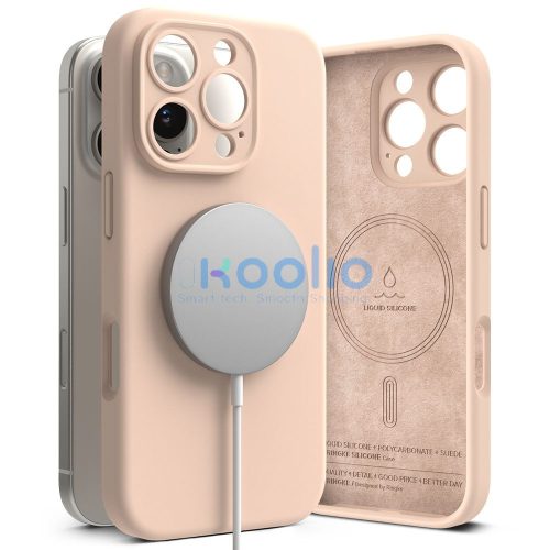 Apple iPhone 16 Pro Max, Szilikon tok, mikrofiber belső, közepesen ütésálló, Magsafe kompatibilis, Ringke Silicone Magnetic, rózsaszín