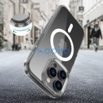 Apple iPhone 16 Pro, Műanyag hátlap védőtok + szilikon keret, Magsafe töltővel kompatibilis, FlexAir Hybrid Magsafe, átlátszó