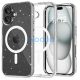 Apple iPhone 16, Műanyag hátlap védőtok + szilikon keret, Magsafe töltővel kompatibilis, csillogó hátlap, FlexAir Hybrid Magsafe Glitter, átlátszó