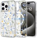 Apple iPhone 16 Pro, Műanyag hátlap védőtok + szilikon keret, Magsafe töltővel kompatibilis, tavaszi virág minta, Magmood Magsafe Spring Flowers, mintás/átlátszó