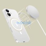 Apple iPhone 16, Műanyag hátlap védőtok + szilikon keret, közepesen ütésálló, Magsafe töltővel kompatibilis, Magslim Magsafe, áttetsző/fehér