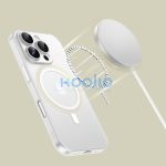 Apple iPhone 16 Pro, Műanyag hátlap védőtok + szilikon keret, közepesen ütésálló, Magsafe töltővel kompatibilis, Magslim Magsafe, áttetsző/fehér