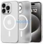 Apple iPhone 16 Pro Max, Műanyag hátlap védőtok + szilikon keret, közepesen ütésálló, Magsafe töltővel kompatibilis, Magslim Magsafe, áttetsző/fehér