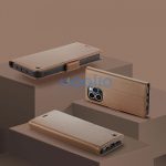 Apple iPhone 16 Pro Max, Oldalra nyíló tok, stand, kártyatartóval, RFID technológiával, Wooze CaseME, barna