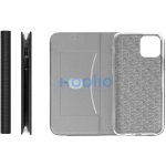 Samsung Galaxy A16 4G / A16 5G SM-A165F / A166B, Oldalra nyíló tok, stand, kártyatartóval, textil minta, Sensitive Book, fekete