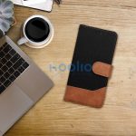 Samsung Galaxy A36 5G SM-A366B, Oldalra nyíló tok, stand, kártyatartóval, farmer minta, Jeans Book, fekete