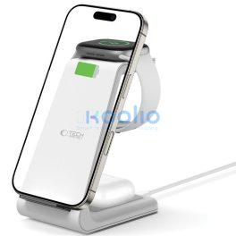   Univerzális vezeték nélküli töltő állomás 3in1, Qi Wireless, 10W, asztali tartó, Apple eszközökhöz, Tech-Protect QI15W-A36, fehér