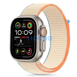   Apple Watch 4-6, SE, SE (2022), SE (2025) (38 / 40 mm) / Watch 7-9 (41 mm) / Watch 10-11 (42 mm), textíl pótszíj, nylon, állítható, légáteresztő, TP Nylon, krém