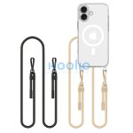 Apple iPhone 16, Szilikon védőkeret + műanyag hátlap, nyakbaakasztó, Magsafe töltővel kompatibilis, FlexAir Chain Magsafe, átlátszó (fekete, beige)