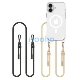   Apple iPhone 16, Szilikon védőkeret + műanyag hátlap, nyakbaakasztó, Magsafe töltővel kompatibilis, FlexAir Chain Magsafe, átlátszó (fekete, beige)