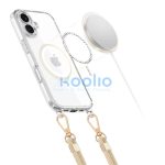Apple iPhone 16, Szilikon védőkeret + műanyag hátlap, nyakbaakasztó, Magsafe töltővel kompatibilis, FlexAir Chain Magsafe, átlátszó (fekete, beige)
