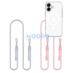 Apple iPhone 16, Szilikon védőkeret + műanyag hátlap, nyakbaakasztó, Magsafe töltővel kompatibilis, FlexAir Chain Magsafe, átlátszó (szürke, rózsaszín)