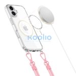 Apple iPhone 16, Szilikon védőkeret + műanyag hátlap, nyakbaakasztó, Magsafe töltővel kompatibilis, FlexAir Chain Magsafe, átlátszó (szürke, rózsaszín)