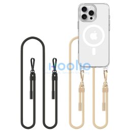   Apple iPhone 16 Pro, Szilikon védőkeret + műanyag hátlap, nyakbaakasztó, Magsafe töltővel kompatibilis, FlexAir Chain Magsafe, átlátszó (fekete, beige)