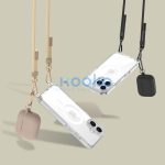 Apple iPhone 16 Pro, Szilikon védőkeret + műanyag hátlap, nyakbaakasztó, Magsafe töltővel kompatibilis, FlexAir Chain Magsafe, átlátszó (fekete, beige)