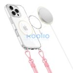 Apple iPhone 16 Pro, Szilikon védőkeret + műanyag hátlap, nyakbaakasztó, Magsafe töltővel kompatibilis, FlexAir Chain Magsafe, átlátszó (szürke, rózsaszín)