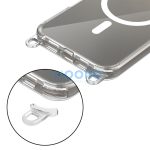 Apple iPhone 16 Pro, Szilikon védőkeret + műanyag hátlap, nyakbaakasztó, Magsafe töltővel kompatibilis, FlexAir Chain Magsafe, átlátszó (szürke, rózsaszín)